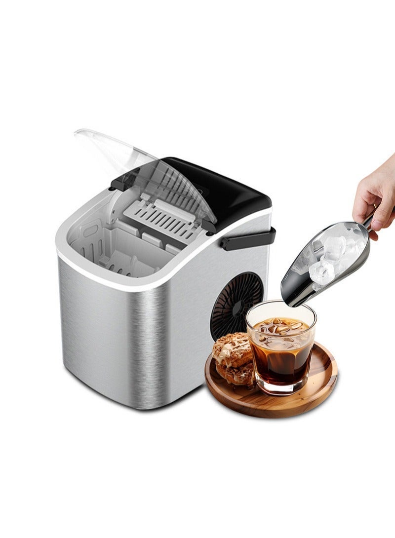 ET-LIFE Ice Maker Countertop with Handle, Self-Cleaning Ice Maker with Scoop and Basket, 9 Cubes in 7-9 Mins, 12Kg/24H, 1.2L Water Tank, 0.6L Ice Basket Capacity, 95W, Portable Small Ice Machine for Home kitchen Office Party, BH-14, Silver - Image 2
